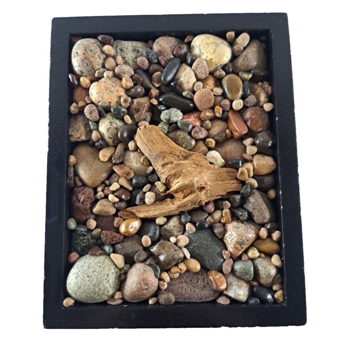 Lake Superior Rock & Driftwood Art Framed Picture Michigan Stones Pebbles 10x8