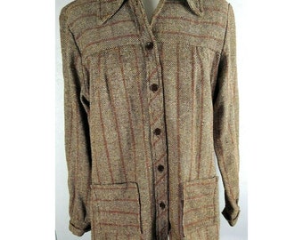 Women's Vintage Tweed Jacket JC Penney Brown Button Down Flecked 60s 70s Medium