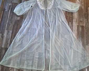 Bata transparente vintage para mujer, verde menta, de cuerpo entero, con mangas abullonadas, M/L