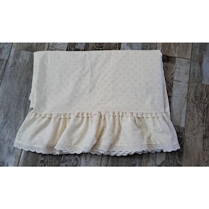 Vintage Twin Flat Sheet Ruffled Edge Bill Blass Ivory Floral Modal Perkal LEES