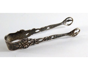 Antique Sugar Cube Tongs Utensil 800 Silver Gothic Victorian 3 5/8" Signed