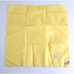 Women&#39;s Vintage Handkerchief Hankie Blue Ribbon Sticker Agnes Yellow Retro