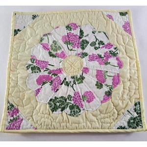 VTG Handmade Pillow Cover Square Purple Floral Yellow 14 X 14 Cottage Farmhouse
