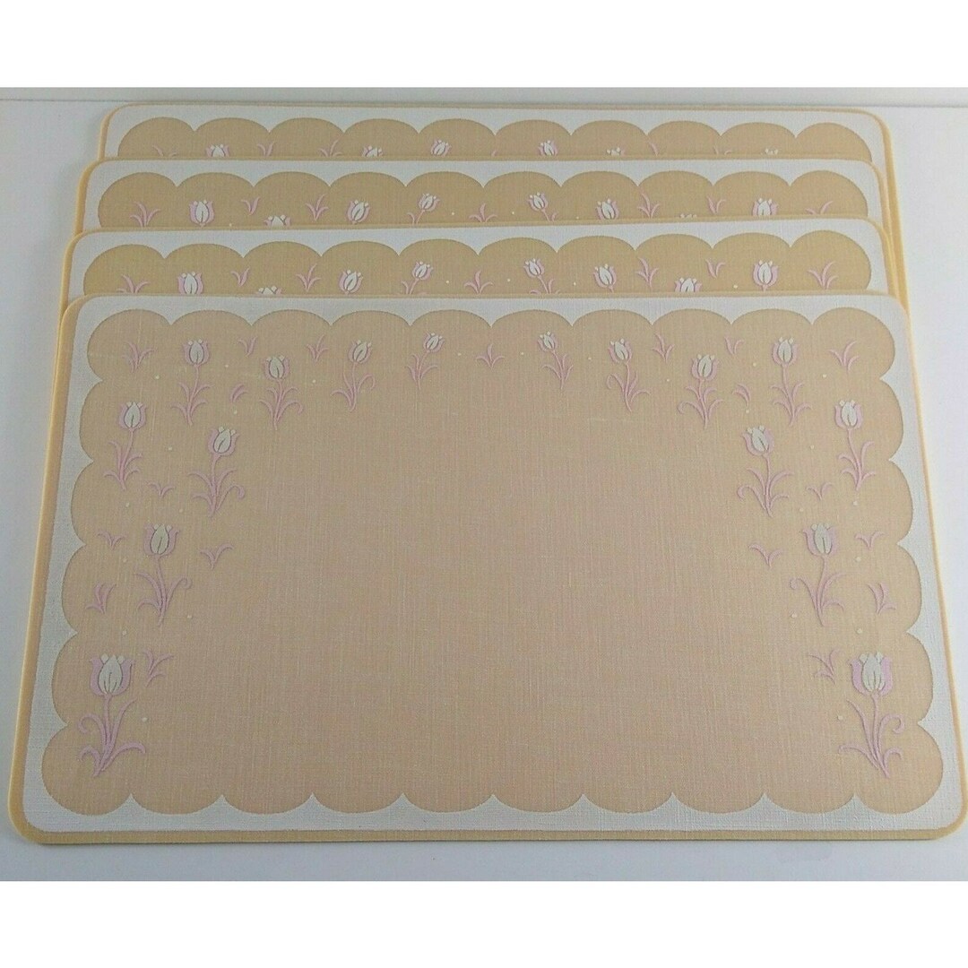 Vintage Placemats Vinyl Foam Backed Tan Pink White Tulips Set Etsy