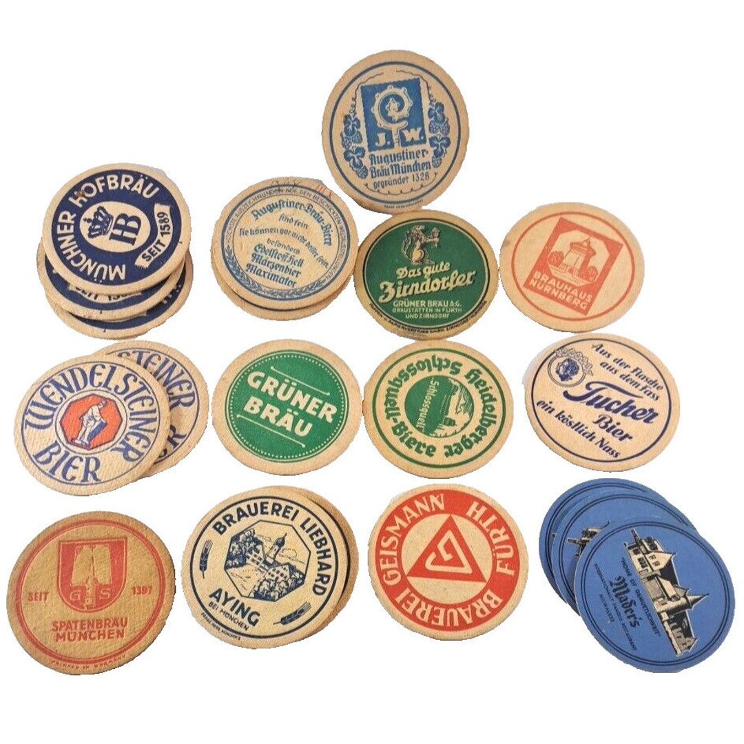 Vintage German Beer Coasters Set of 20 Cardboard Different Brands Man Cave Bar Etsy