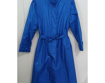 Women's Vintage Blue Trench Coat Worthington Bright Removable Liner 80s Retro 8