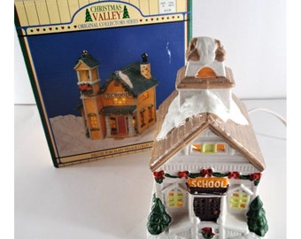 Vintage Christmas Valley School Village Lighted W Box Traditional 1994