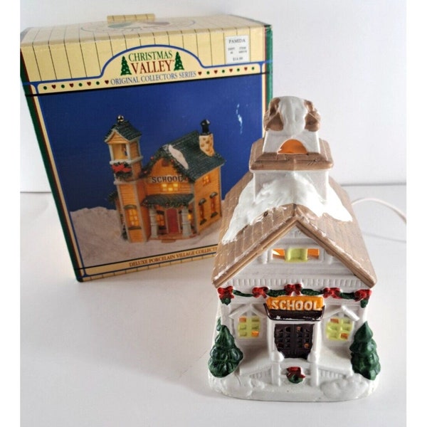 Vintage Christmas Valley School Village Lighted W Box Traditional 1994