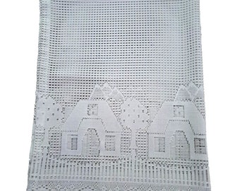 Panneau de rideau en dentelle au crochet blanc vintage, fleurs de campagne, village de campagne 33 x 46