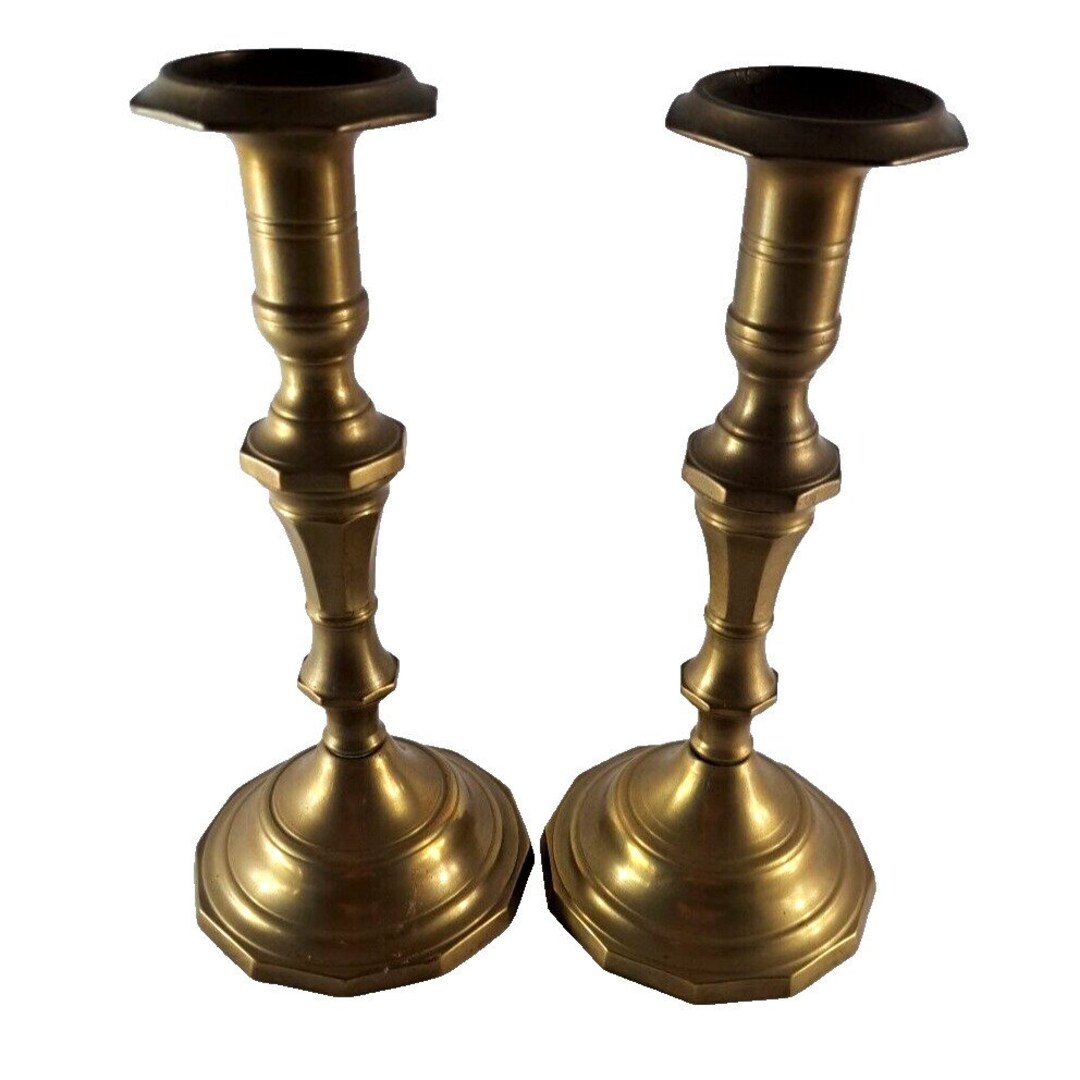Vintage Solid Brass Ornate Candlesticks Art Deco Set of 2 Mid Etsy