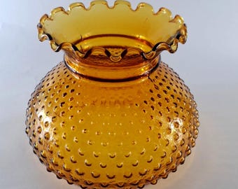 Vintage Amber Glass Hobnail Globe Shade Top Replacement Ruffled 7&quot; Base