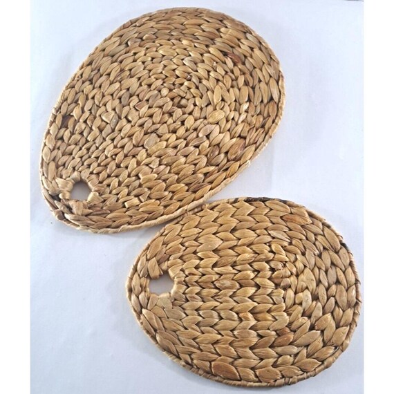 ヴィンテージ ウィッカー ラタン 鍋敷き 2個セット 葉っぱ型 楕円形
