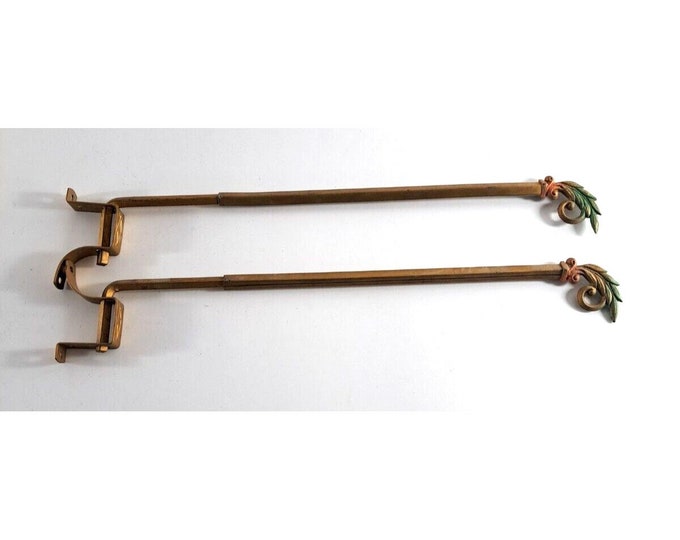 Antique Curtain Rods Swing Arm Art Deco Palm Fronds Ornate Adjustable