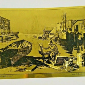 Lionel Barrymore Gold Ätzdruck Purdys Becken Hafen Boote 8 x 6 mattiert