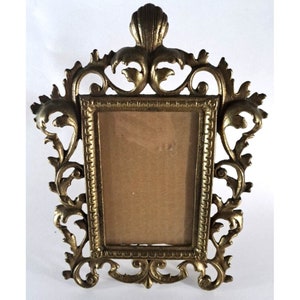 VTG Gold Gilt Picture Frame Art Nouveau Style 5x7 Desk Shelf Metal Scrollwork