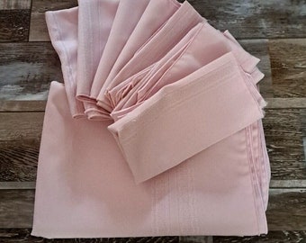 Pale Pink Tablecloth & Napkin Set Polyester Striped Dinner Party Retro 9 Pc