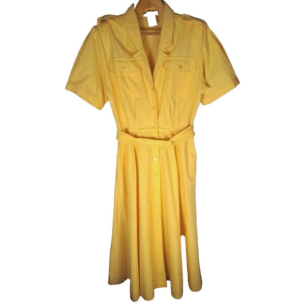 Vintage Women's Sunshine Starshine Shirt Dress Midi Button Down 80s Yellow 12
