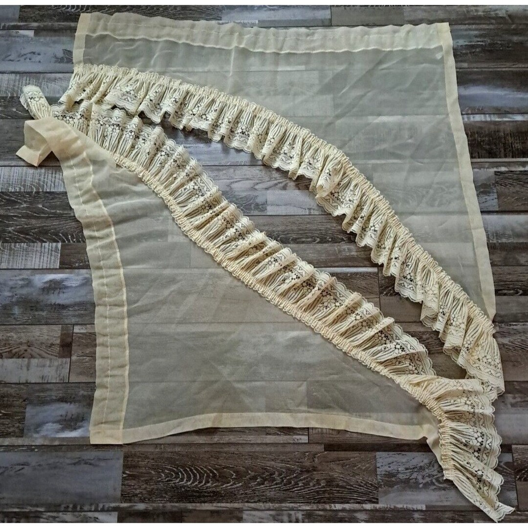 Vintage Sears Curtain Valances Set of 2 Triangle Yellow Lace Etsy