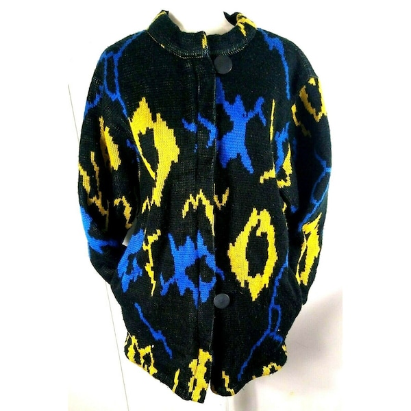 Women's Vintage Sweater Jacket 80s New Wave Bold Print Lined Changing Scene S