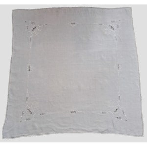 Vintage Square Tea Tablecloth Floral Embroidered Cottage Cotton White 33&quot;