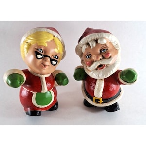 Vintage Ceramic Santa & Mrs Claus Figures Hand Painted Made From Mold Retro 7&quot;