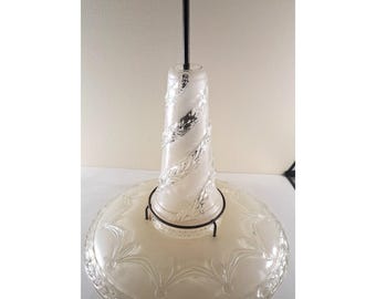 Art Deco Glass Embossed Ceiling Cover Pendant Light Frosted White 1930s 17"