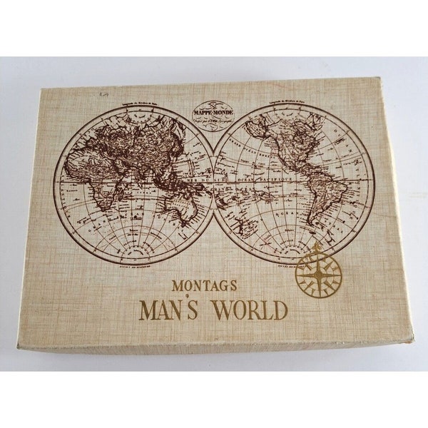 Vintage Montags Mans World Stationery Paper Box Mappe Monde World Map 8x10.5