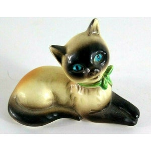 Vintage Goebel Siamese Cat Ceramic Figure W Germany Kitty Sitting With Bow 3&quot;