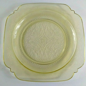 Vintage Depression Federal Glass Madrid Luncheon Plate Yellow Amber Square 9&quot;