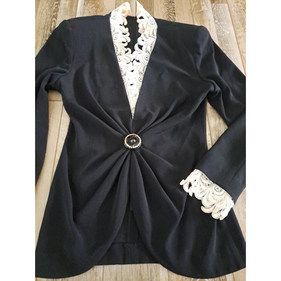 Women's Vintage Blazer Blouse Ruffled Shoulder Pa… - image 3