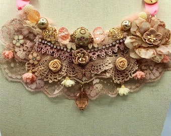 Shabby Chic Baroque Petal Pink Romantic Necklace, Victorian, Boho, Wedding, Bridal, Bride, Special Occasion, Jesse James Beads,