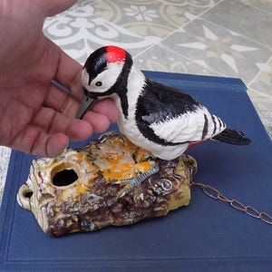 WOODPECKER DOOR KNOCKER  Chain Pull Hand painted Cast Iron