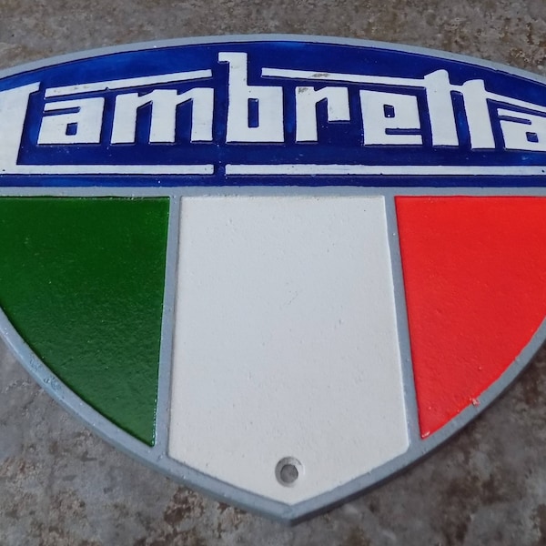 Superb Heavy Cast Iron Sign LAMBRETTA SCOOTER 4 Colour Advertising Sign