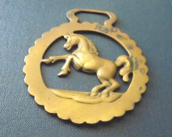 Antique HORSE BRASS large Horse Rampant heavy stamped Made in England