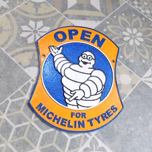Open for MICHELIN TYRES Heavy Cast Iron Michelin Man Advertising Sign or Plaque