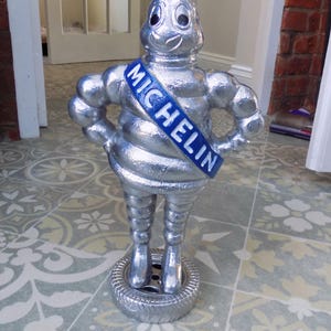BIG MICHELIN MAN Stood on Tyre polished aluminium ornament 15 inches 38cm tall