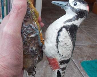 Superb Hand painted Cast Iron " WOODPECKER DOOR KNOCKER " Chain Pull