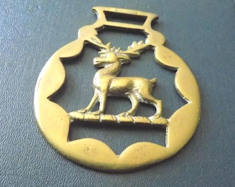 Antique cast HORSE BRASS STAG Statant Style Design