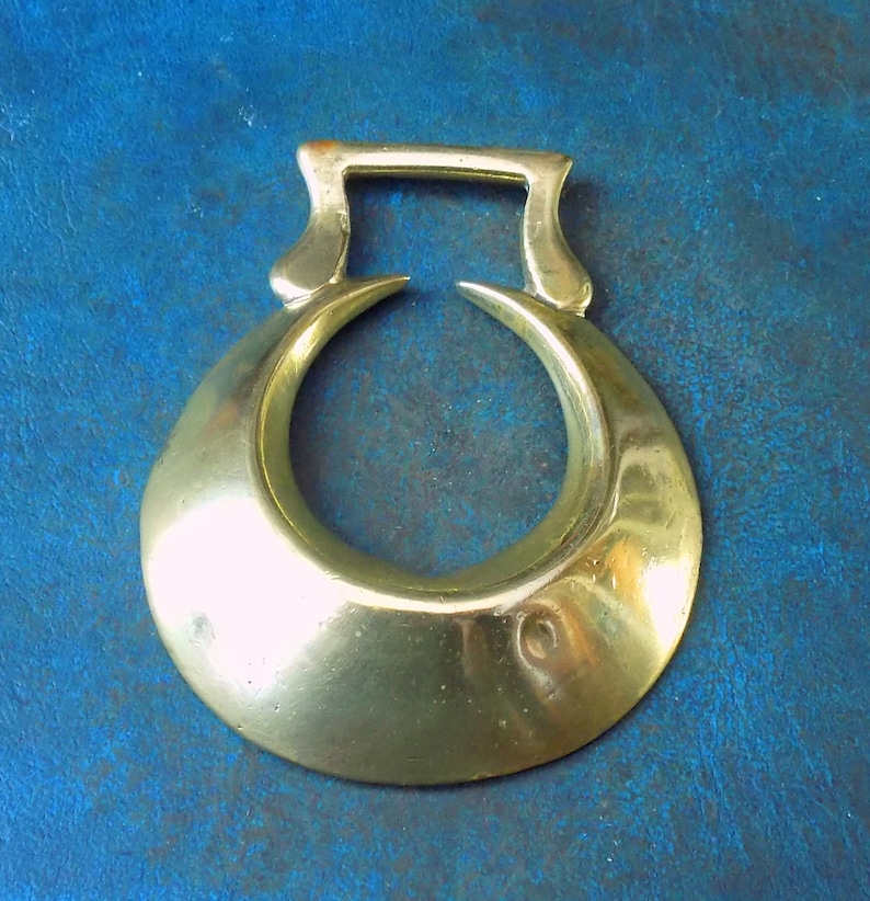 Genuine Antique Victorian HORSE BRASS CRESCENT Moon design Made in England