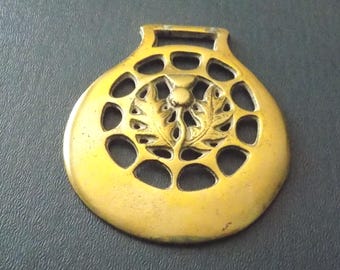 Antique cast Victorian HORSE BRASS Scottish Thistle Style Design