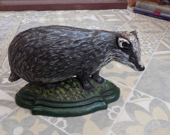 Vintage Heavy Large Cast Iron Metal " BADGER " Door Stop 2.3 kilos