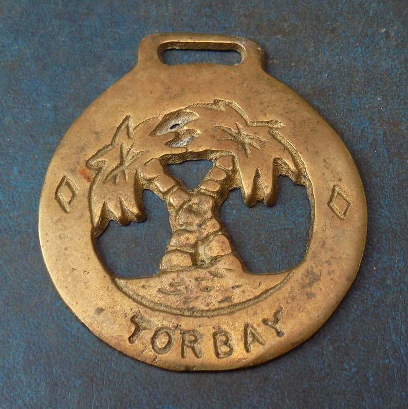 Vintage HORSE BRASS TORBAY Palm Tree design Made in England Devon