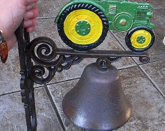 JOHN DEERE Green Tractor BELL heavy Cast Iron Bell Wall fence mounting Loud !!!