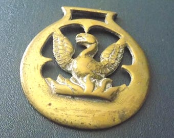 Antique heavy cast HORSE BRASS Phoenix Rising from the Flames Design