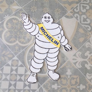 MICHELIN MAN Bibendum Waving Large Cast Iron Profile Sign or Plaque 14&quot; tall