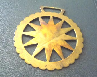 HORSE BRASS 12 Pointed Star Dodecagram Sun Ray Design stamped antique