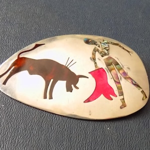 メキシコ製タスコ産の大型象嵌入りスターリングシルバー製闘牛士マタドールブローチまたはペンダント（14.67g）