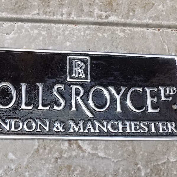 Superb cast polished Aluminium ROLLS ROYCE Ltd London & Manchester Sign Plaque Garage Man Cave