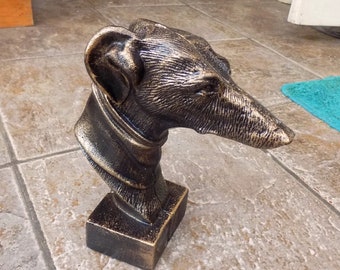 Greyhound Whippet Dog Cast Iron Bronze effect Bust Head Statue Ornament Book End