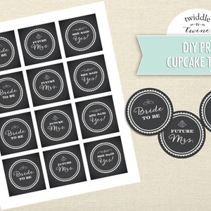 Chalkboard Bridal Shower Printable Cupcake Toppers - 3 Designs - DIY